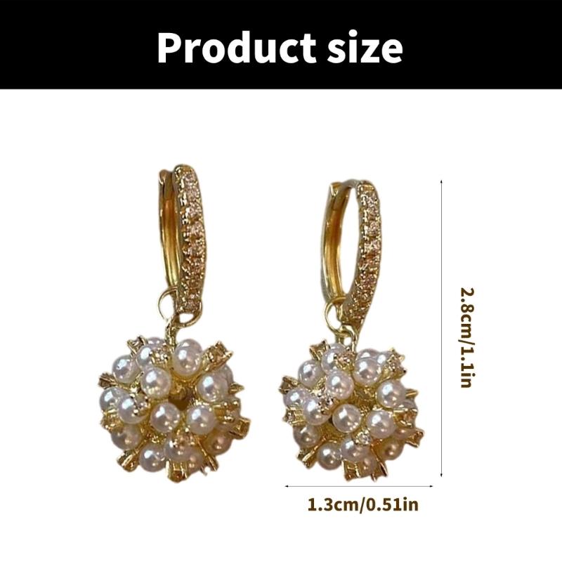 Pearls and Zircon Hoop Earrings for Women Fashionable Drop Ear Rings Rhinestones Ear Pendants Elegant Evening Jewelry