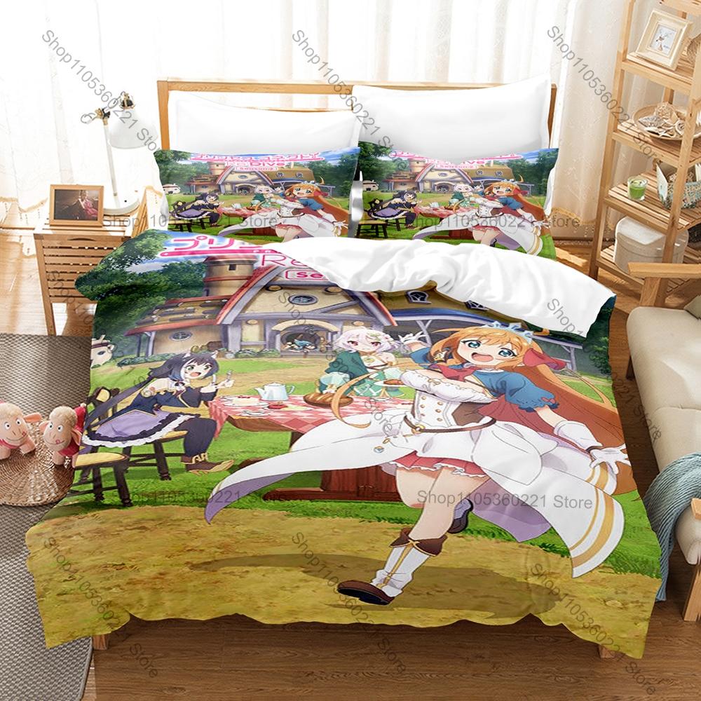 Princess Connect! ReDive Fan Merch Duvet Cover + 2 Pillowcases, Cute Printed Bedding Set for Game Anime Lovers Collection