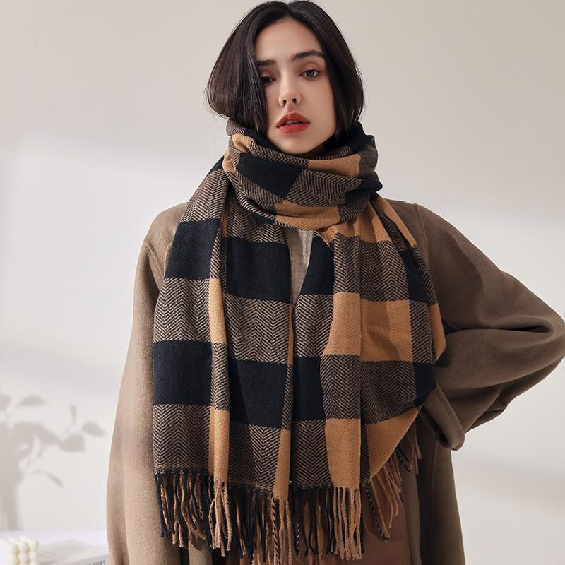 Womens Plaid Scarf Soft Acrylic Knit Wrap Shawl Warm Winter Accessory Long 70x180cm Vintage Style