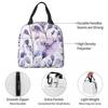 Light Purple Floral Pattern Insulated Lunch Bag for Women Children Portable Food Boxes Thermal Lunch Box Tote