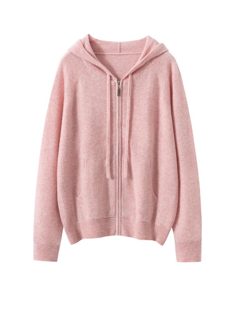2025 Autumn Women's College Style Cashmere Hooded Cardigan Sweater with Zipper
