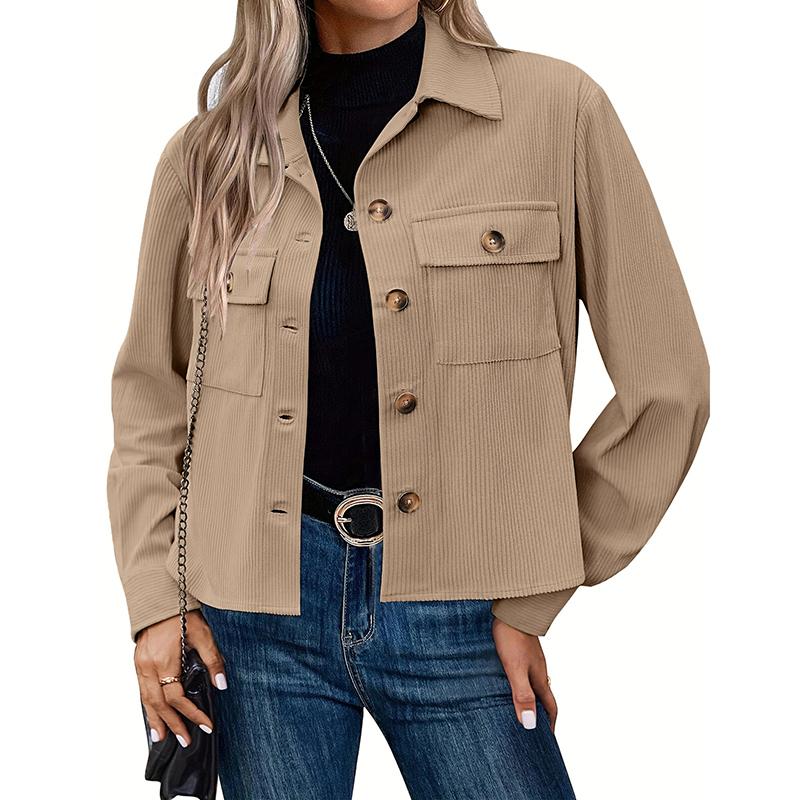 Autumn Women Fashion Casual Coat Button Down Tops Solid Turn-down Collar Long Sleeve Office Lady Crop Jackets