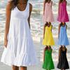 Plus Size Kobiety Solid Color Bez rękawów O Neck Przeszycia Plisowana sukienka w kształcie litery A