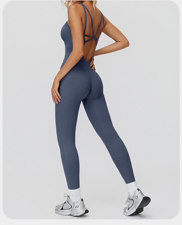 European & American One-Piece Brushed Yoga Bodysuit: Tight-Fitting, Slimming, Sports & Fitness Wear