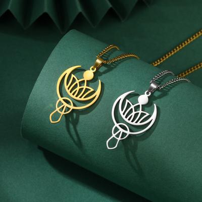Crescent Moon Lotus Pendant Mace Necklace for Women Stainless Steel Jewelry Neck Link Chain Valentine's Day Christmas Gifts New