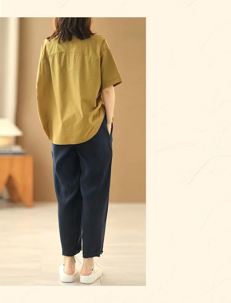2026 Summer Retro Plus Size Loose Short Sleeve Casual Women's Shirt