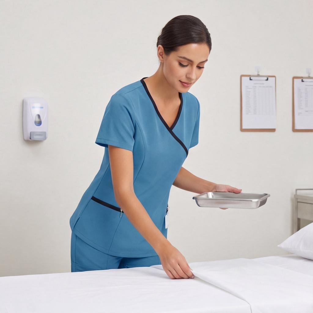 Women’s Stretch V Neck Short Sleeve Scrub Top with Pockets Quick Dry Fabric for Healthcare Nursing Work Uniform