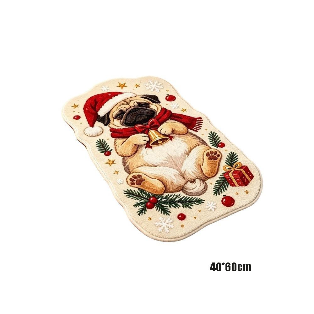 Soft Plush Cartoon Doormat Carpet Christmas Theme Pattern Cat Shaped Mat Entryway
