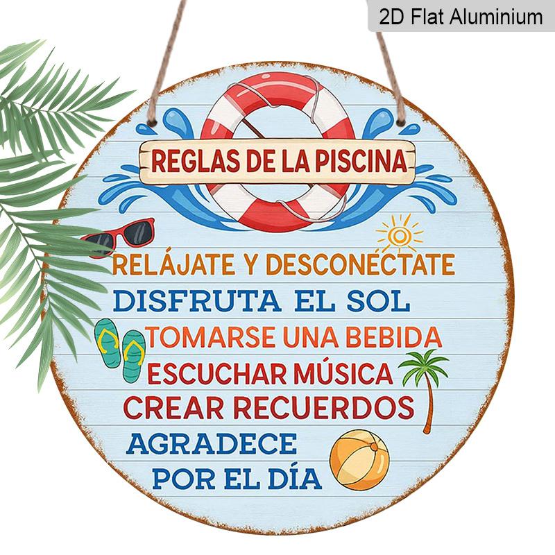 2D Flat, 1pc 7.87x7.87in/20x20cm Round Aluminum Sign, Vintage  Pool Rules  Decorative Plaque,  Summer Beach Fun & Relaxation Rules  Decorative Sign 1pc