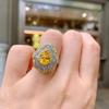 New Pink Ring With Micro Inlaid Pear Shaped Colored Jewelry Retro Exaggerated Zircon Female