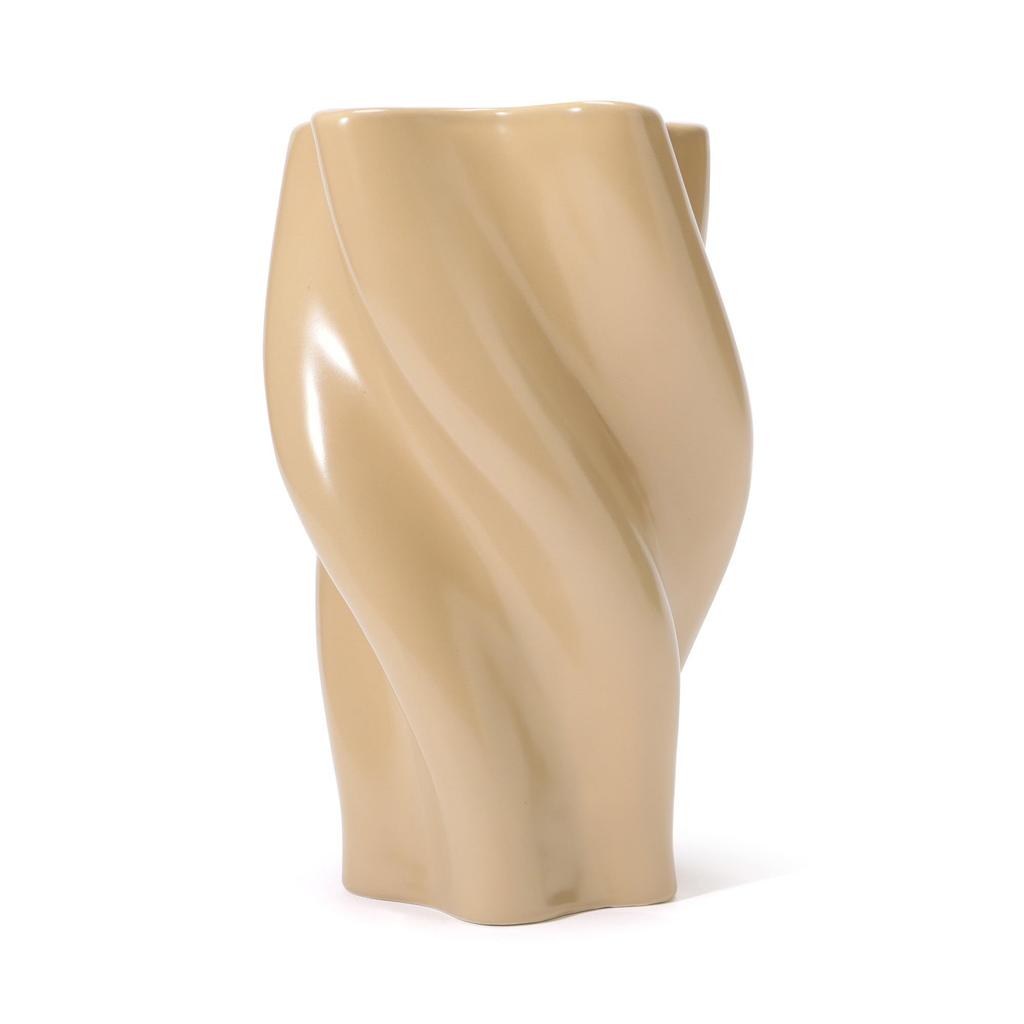 Francfranc Ceramic Twist Flower Vase, Large, Beige, Stylish and Cute