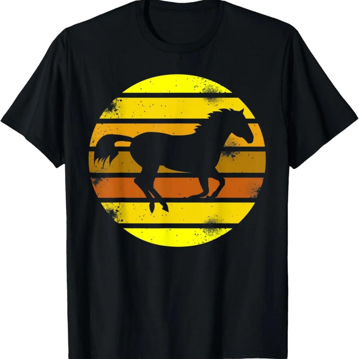 Retro Style T-Shirt Horse Silhouette Vintage T-Shirt S чёрный