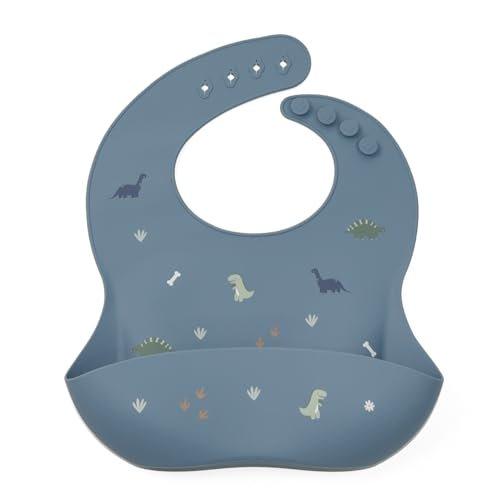 noüka Platinum Silicone Baby Bib Dino Adjustable Mealtime Apron with Wide Pocket Dishwasher Safe