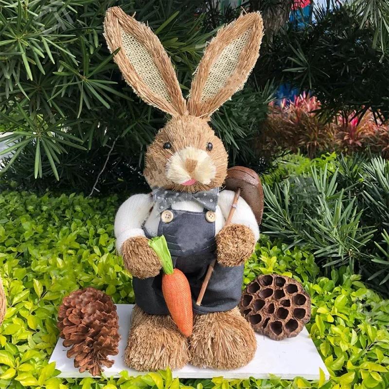 1/2/4PCS 35cm Straw Bunny Doll Vintage Style Bunny Doll Easter Home Decoration Wedding Window Shooting Props Gift for Friends