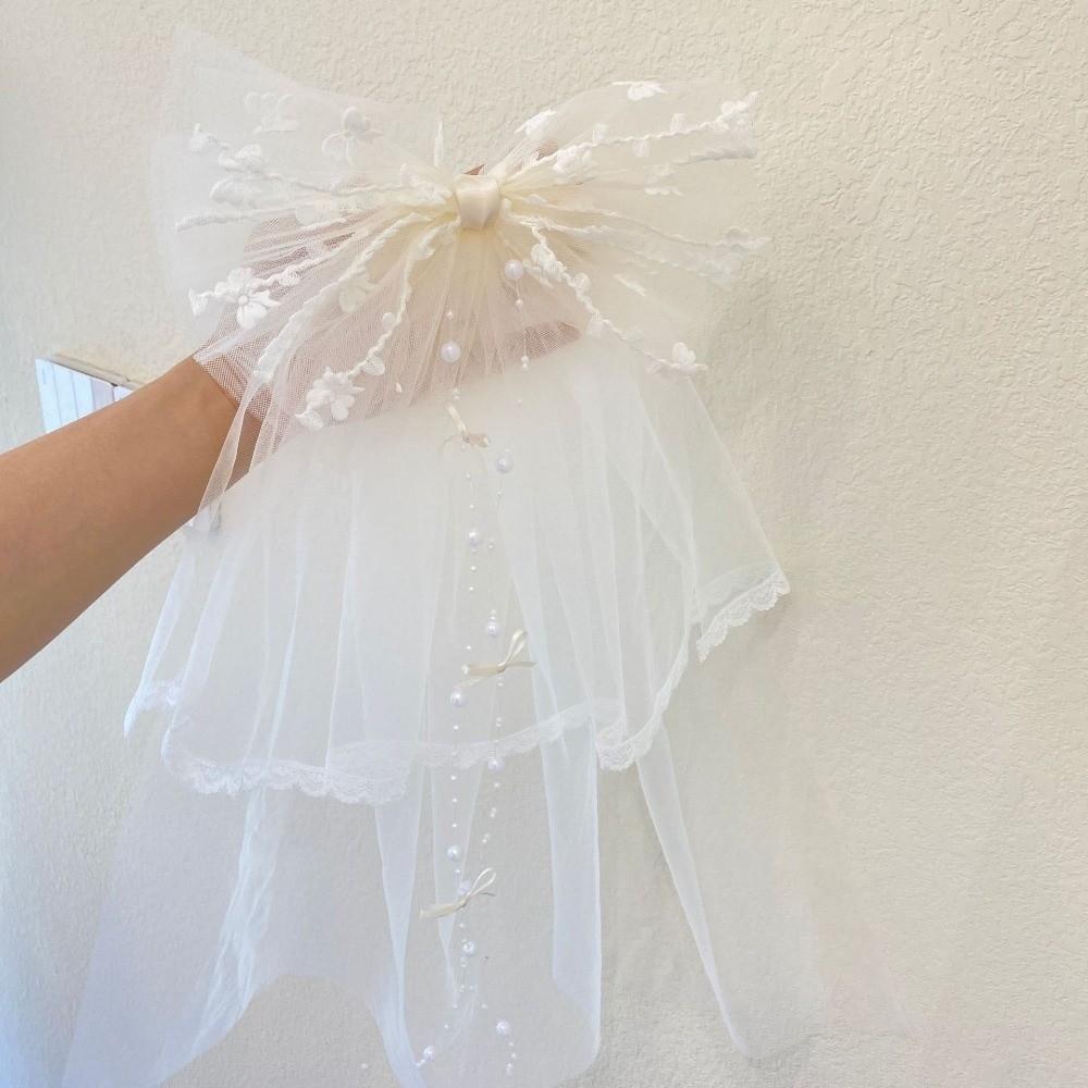 Mesh Veil Hair Clip Bow White Bridal Tulle Fashion Girls Head Gauze  Hair Accessories