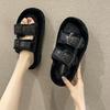 Thick Bottom Heightening Large Size Fluffy Slippers Women's Outer Wear 2025 New Autumn and Winter Fashion Leather Buckle Cotton Mop