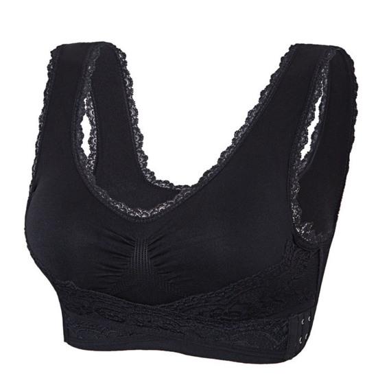 

Женский бюстгальтер пуш-ап с кружевом, беспроводной, с боковой застежкой спереди крест-накрест, нижнее белье для йоги 2XL чёрный