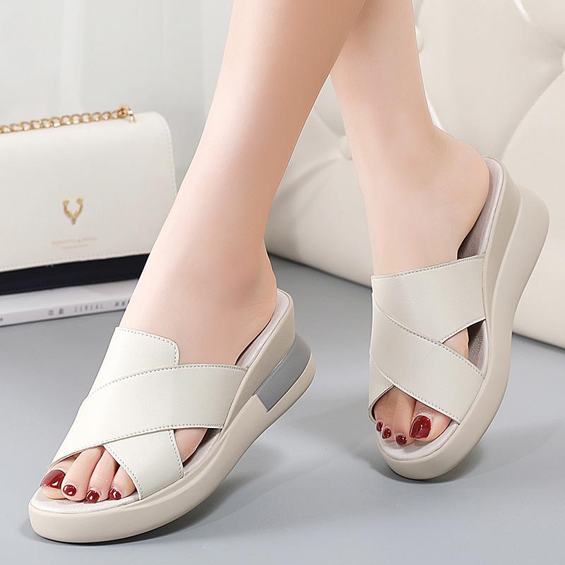 35-40 Summer Women's Large Fashion Solid Color Thick Soled Tall Sandals Anti Slip Slippers Women's Shoes