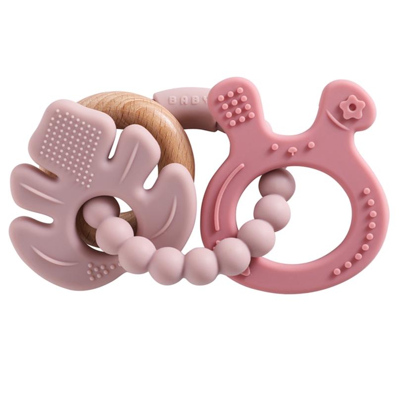1Pc Silicone Teether Baby Animal Shape Wooden Teether Ring Kid Gift Bpa Free Silicone Children Goods Kid Teething Toy