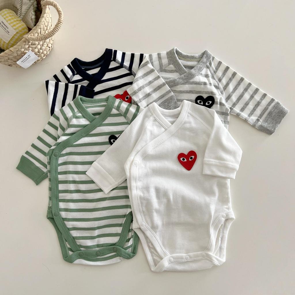 Infant Long-Sleeve Snap Crotch Bodysuit Pajamas with Oblique Placket
