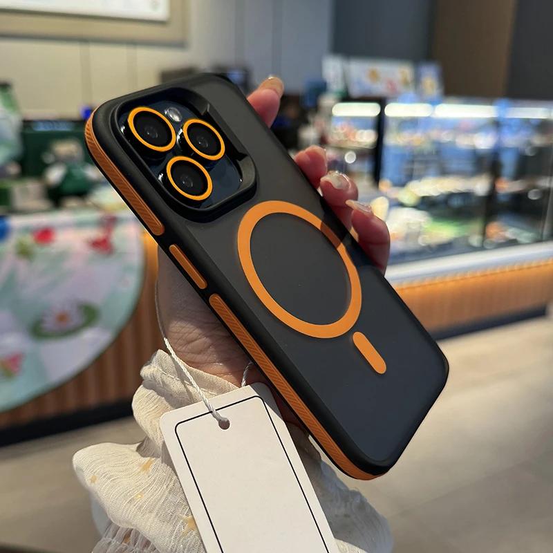 New Patchwork Color Phone Case For iPhone 16 15 14 13 12 11 Pro Max Plus Anti Slip Frosting Translucent Magsafe Magnetic Cover