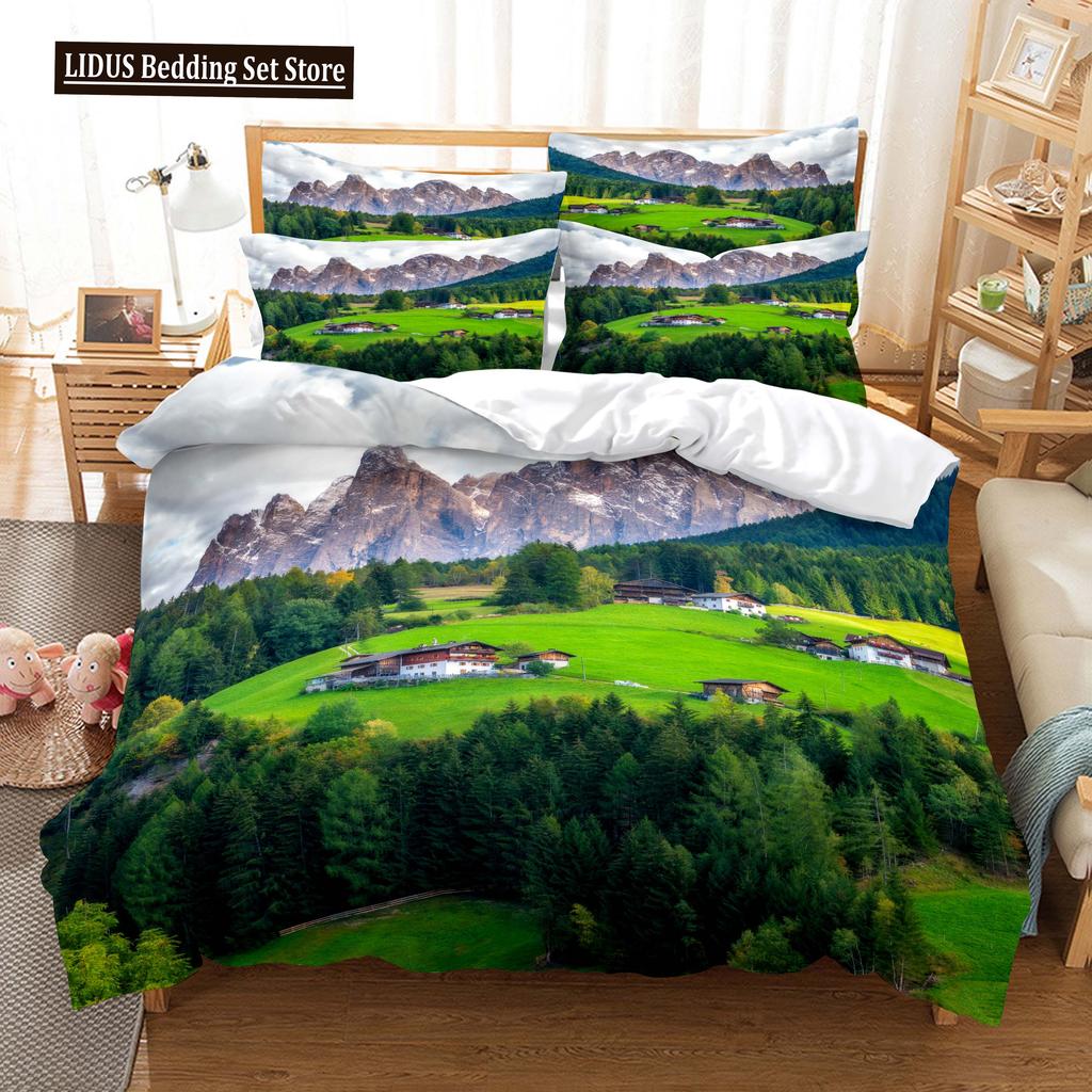 Building Famous Landscape Bedding Set For Bedroom Soft Bedspreads For Bed Home Comfortable Polyester Duvet Cover With Pillowcase