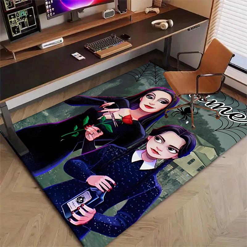 Custom Addams Family Wednesday Mat Personalized Name, Polyester Washable Indoor Entryway Rug, Gift for Christmas, Easter, Thanksgiving Day