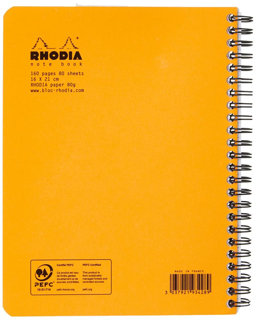 RHODIA 160 5mm PEFC RHODIA Classic Double-Ring Notebook, A5, Pages, Grid, Water-Repellent Cover, Perforated, Certified, Orange, (cf193428)