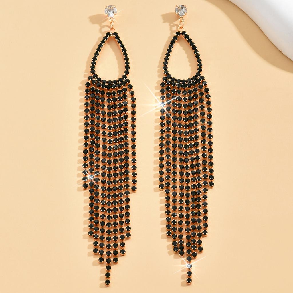 2pcs of women's Zircon rhinestone tassel earrings  luxurious fashion accessories for wedding parties