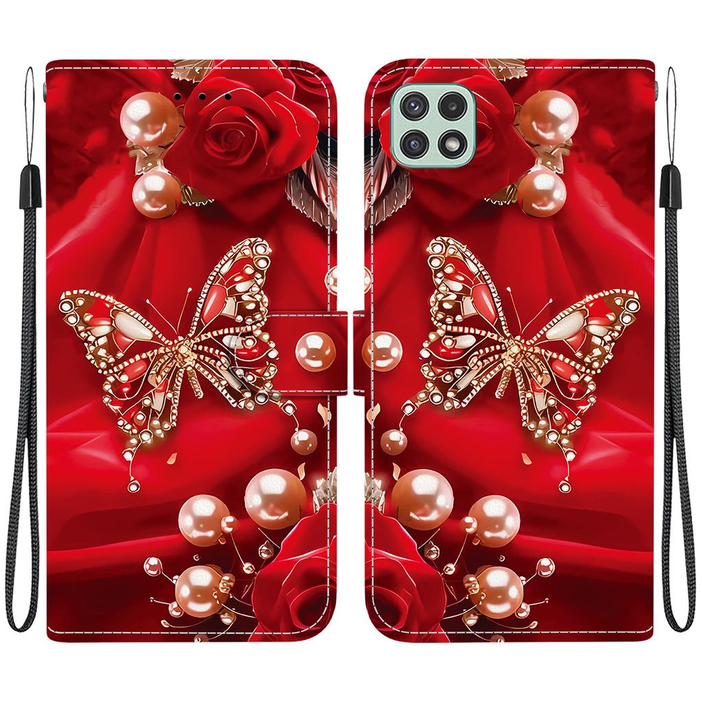 Handmade PU Leather Flip Case for Samsung A22 5G/A22s 5G (SM-A226B/A226L)- Anti-Slip Shockproof Cover with Wrist Strap & Heart/Rose Cat Designs