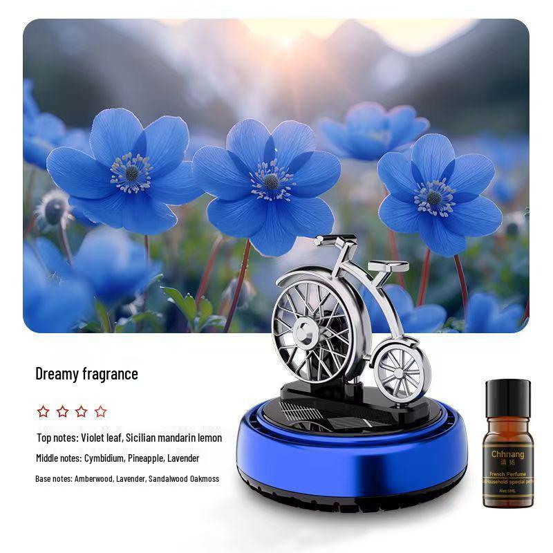 Rotating Solar Car Aroma Ornament: Bicycle-Inspired Interior Perfume