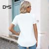 Women Summer Tops O-Neck Short Sleeve Wrinkles Texture Tee Shirt Solid Color Loose Fit Elastic Tops Daily Wear