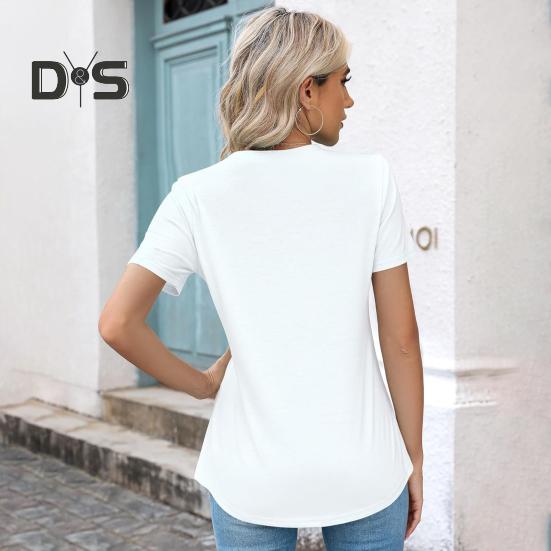 Damen Sommer-Tops mit Rundhalsausschnitt, kurzen Ärmeln, Faltenstruktur, T-Shirt, einfarbig, lockere Passform, elastische Oberteile für den Alltag