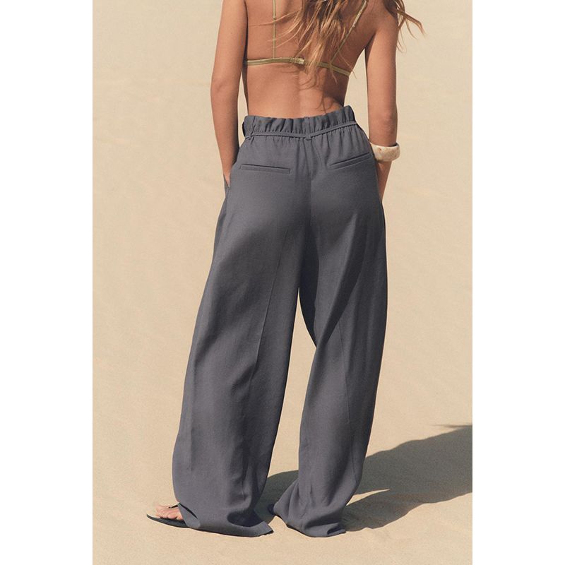 Spring and Summer New Women's Clothing Minimalist Bowknot Decoration High Waist with Belt Paper Bag Drape Pants 3152423