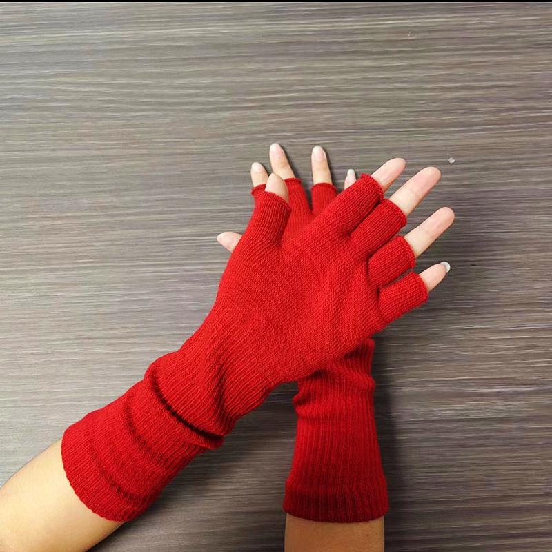 

Adult Fingerless Long Cuffed Gloves for Writing, Cold Protection, and Fashion – Elastic Wrist Warmers One Size темно-красного