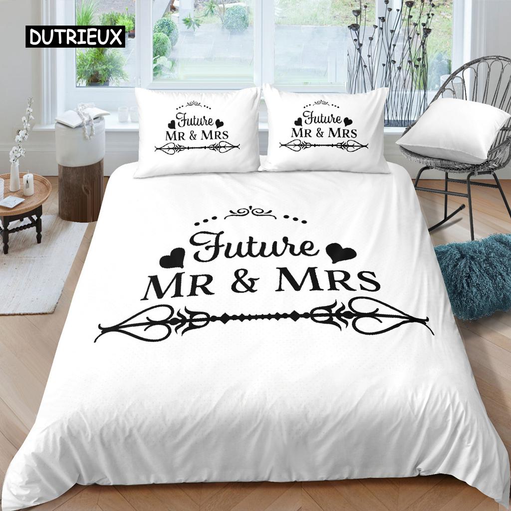 Herr und Frau Bettbezug-Set Queen-Size Schnurrbart Rote Lippen Paar Romantisches Thema Bettdeckenbezug für Liebhaber Mikrofaser Bettwäscheset