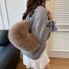 European and American retro plush handbag beaded niche shoulder bag 2025 autumn new fashion foreign plush bag