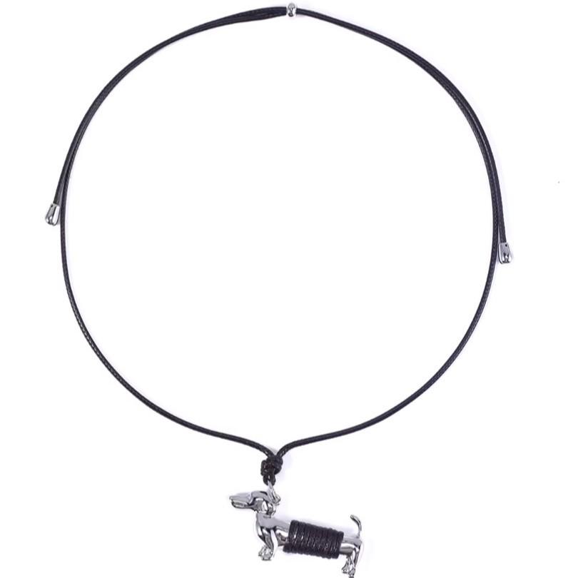 Trendy Dachshund Pendant Necklace: European, American Fashion, Versatile Long Design with Wax Rope