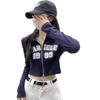 American Retro Hot Girl Double Zipper Cropped Top - Slim Fit Printed T-Shirt for Early Autumn
