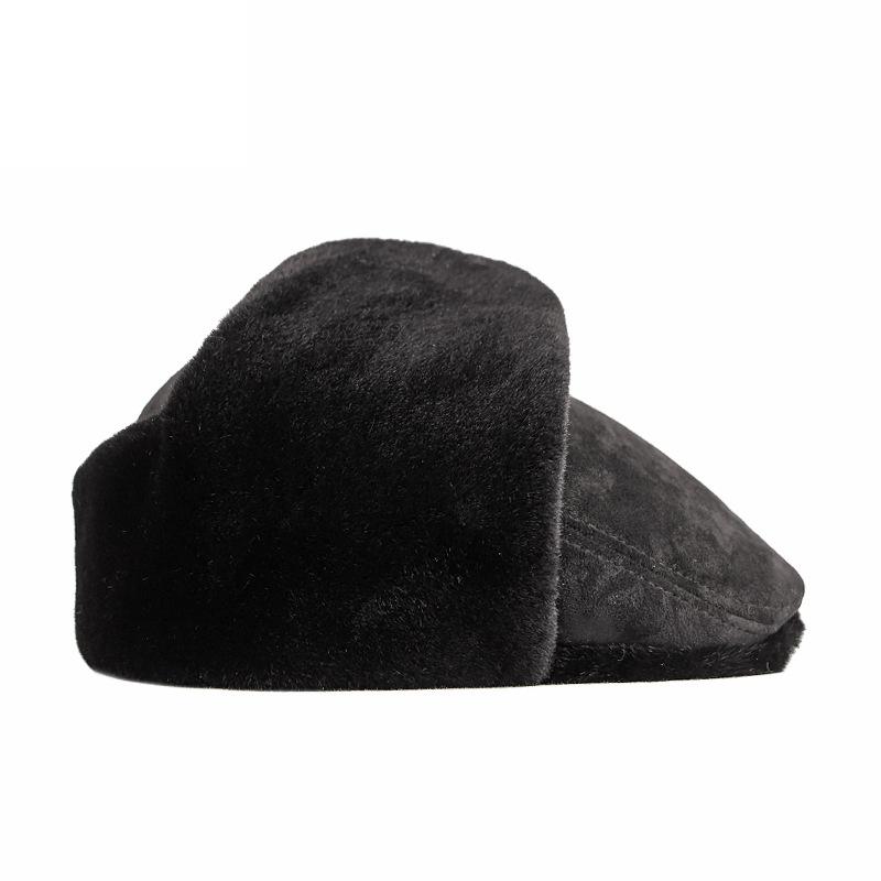 Beret Hat Men's Winter Velvet Thick Ear Protection Warm Beret Outdoor Windproof Cold-Proof Middle-Aged Elderly Men's Cap
