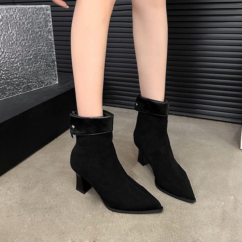 

2025 Autumn/Winter Leopard Print Suede Ankle Boots - Pointed Toe, Chunky Heel, Korean Fashion Women s High Heels 35