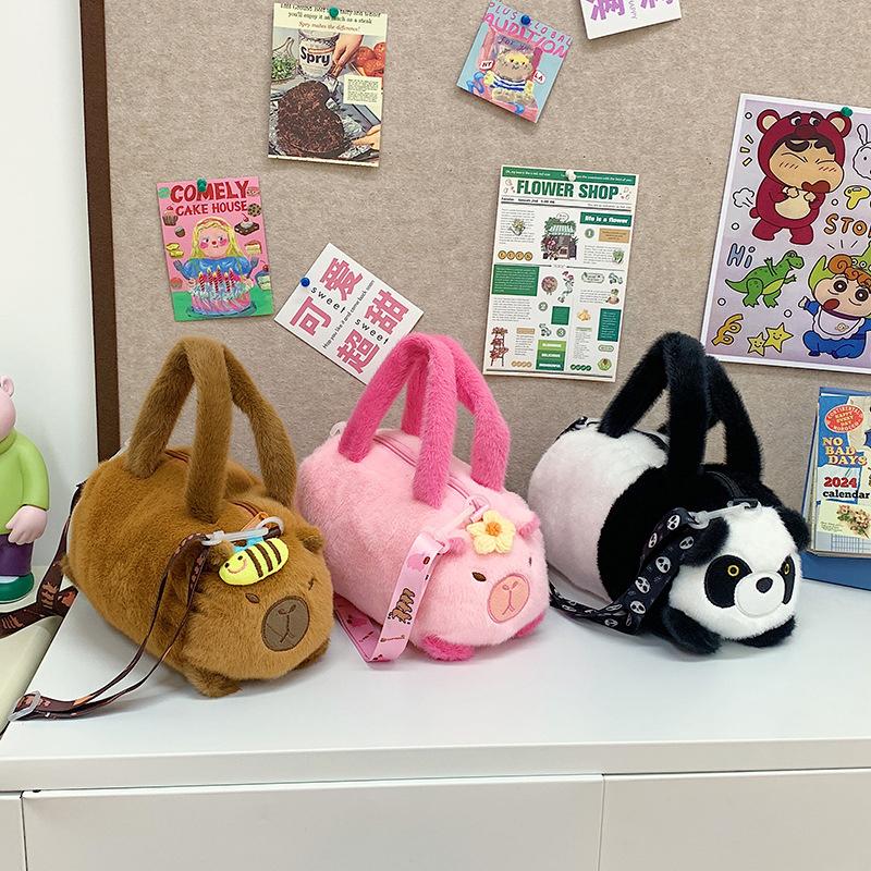 Capybara Crossbody Bag Cotton Cartoon Animal Bucket Bag Plush Bag Girl