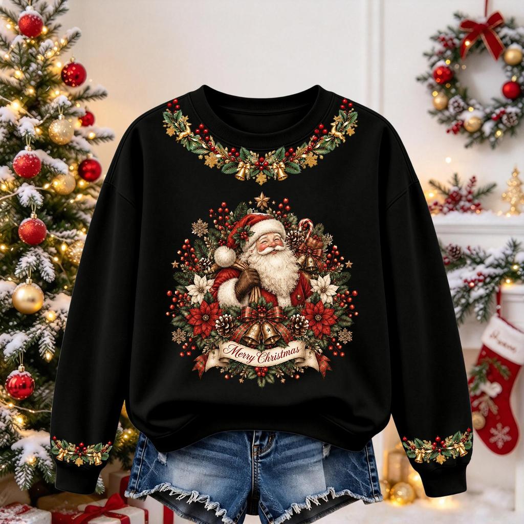 Women's Christmas Print Long Sleeve Top Casual Fall Winter Blouse for Holiday and Everyday Wear