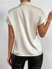 Women Summer Minimalist Shirt Elegant Women's Satin Pink Short Sleeved Lace-up Bow Neck Casual Fitting Office Shirt