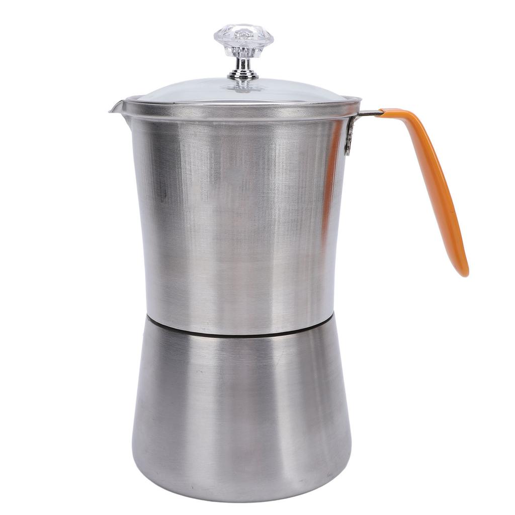 Stainless Steel Portable Hand Pour Coffee Pot with Glass Lid Heat Resistant Handle for Italian