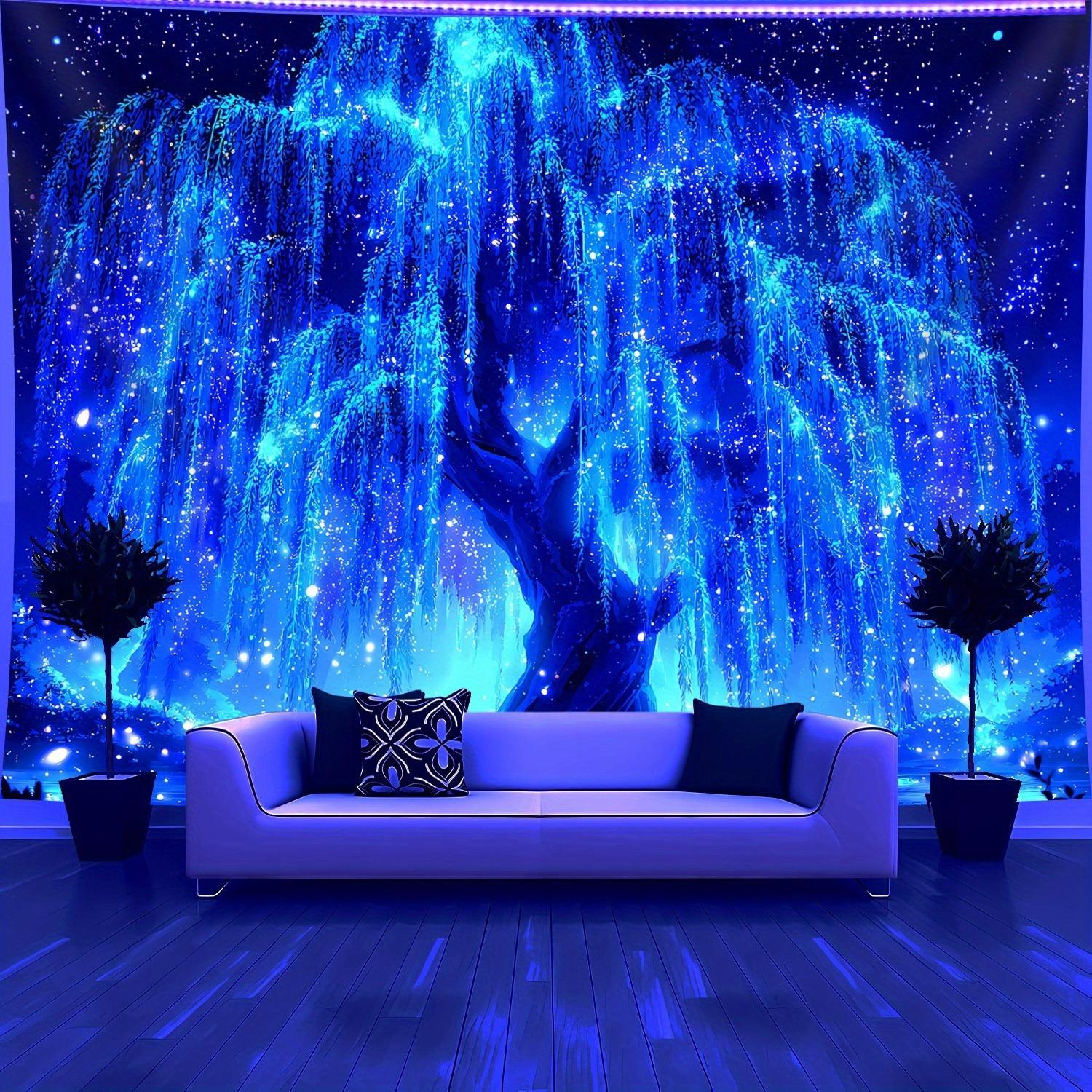Brilliant Starry Sky Tree of Life Fluorescent Tapestry UV Reaction Luminous Bedroom Aesthetics Hanging Tapestry Used for Party 100X70CM