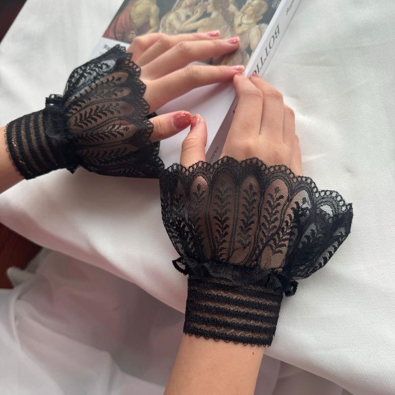 

1 Pair Versatile Elegant Fake Cuffs Embroidery Pattern Detachable Lace Sleeves Solid Color Thin False Cuffs For Women A1