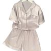 Japanese Ice Silk Short-Sleeved Pajamas Women'S Solid Color Fresh Casual And Comfortable Loungewear Set