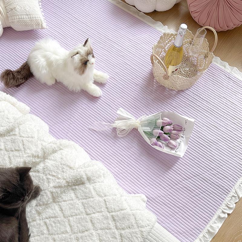 

Ruffled Lace Cotton Carpet Solid Color Striped Home Room Decor Livingroom Carpet Bedroom Bedside Rug Foot Mat Sofa Tatami Mat 70x70cm фіолетовий