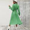 Women Autumn Winter Casual Long Sleeve V-neck Floral Print A-Line High Waist Ankle Length Dress
